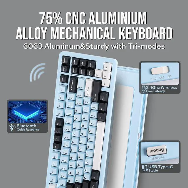 Alt view image 3 of 7 - EPOMAKER X LEOBOG HI86 Wireless Gaming Keyboard, Gasket Aluminum Mechanical Keyboard with Spray-Painted Finish, Hot Swap Programmable Keyboard, RGB Backlit for Win/Mac/Gaming (Blue)