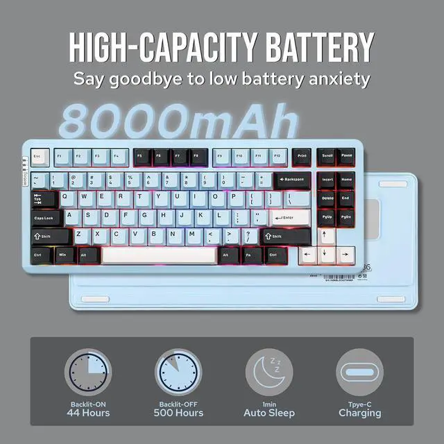 Alt view image 5 of 7 - EPOMAKER X LEOBOG HI86 Wireless Gaming Keyboard, Gasket Aluminum Mechanical Keyboard with Spray-Painted Finish, Hot Swap Programmable Keyboard, RGB Backlit for Win/Mac/Gaming (Blue)