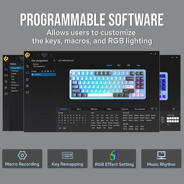 Alt view image 7 of 7 - EPOMAKER X LEOBOG HI86 Wireless Gaming Keyboard, Gasket Aluminum Mechanical Keyboard with Spray-Painted Finish, Hot Swap Programmable Keyboard, RGB Backlit for Win/Mac/Gaming (Blue)