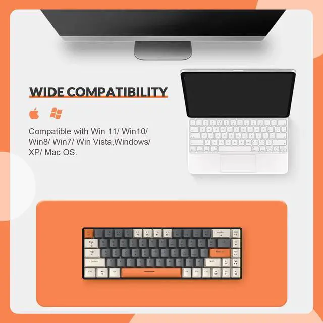 Alt view image 7 of 7 - Yindiao T8 60% Mechanical Gaming Keyboard,68 Keys TKL Compact Layout Mini Keyboard,18 Chroma RGB Backlit,Slight Clicky Brown Switch,Anti-ghosting,Pro Coiled USB-C Cable,for PC,Mac,PS4,Xbox-Milk Shake