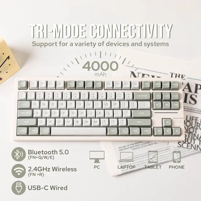 Alt view image 3 of 7 - EPOMAKER x Feker Galaxy80 Gaming Keyboard, Aluminum Alloy Wireless Mechanical Keyboard, BT5.0/2.4G/USB-C Gasket-mounted Keyboard, Hot Swappable, NKRO Creamy Keyboard (Cream White, Marble White Switch)