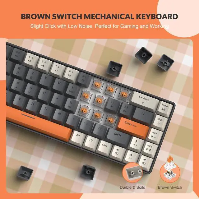 Alt view image 4 of 7 - Yindiao T8 60% Mechanical Gaming Keyboard,68 Keys TKL Compact Layout Mini Keyboard,18 Chroma RGB Backlit,Slight Clicky Brown Switch,Anti-ghosting,Pro Coiled USB-C Cable,for PC,Mac,PS4,Xbox-Milk Shake