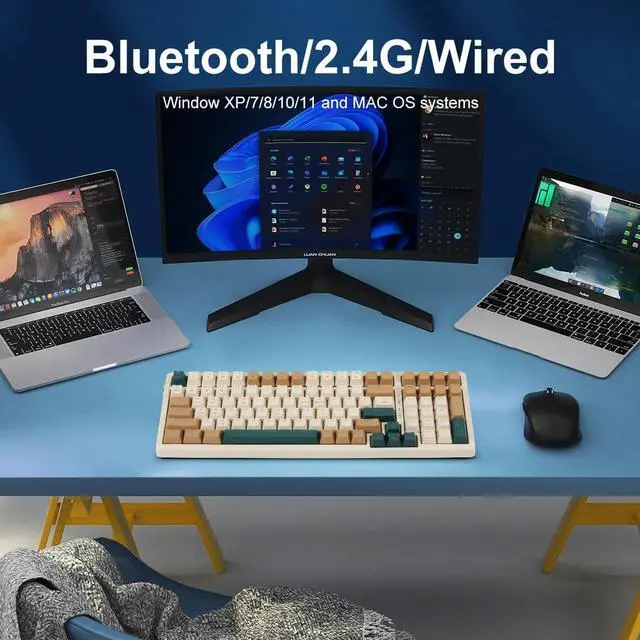 Alt view image 3 of 7 - Wireless Mechanical Keyboard, Triple Mode 2.4G/USB-C/BT Gaming Keyboards 100 Keys RGB Backlit, Brown Switch Rechargeable | Brown Combo