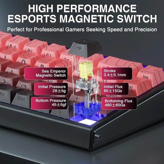 Alt view image 5 of 7 - AULA Hero 68 HE 60% Gaming Keyboard Wired, Hall Effect Magnetic Switch Keyboard with 8K Hz Polling Rate, Side Printed PBT Keycaps, RGB Light Box, Customizable Web Software for PC/Mac Gamers