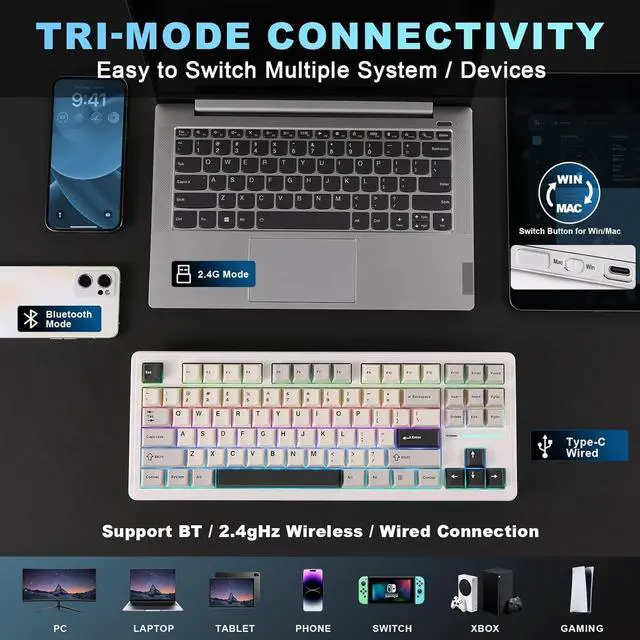 Alt view image 3 of 7 - YUNZII YZ87 Gasket Mechanical Keyboard,TKL Wireless Hot Swappable with 5-Layer Padding, BT5.0/2.4G/USB-C NKRO RGB Backlit for Win/Mac(White, Milk Switch)