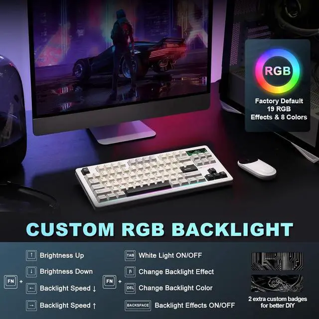 Alt view image 6 of 7 - YUNZII YZ87 Gasket Mechanical Keyboard,TKL Wireless Hot Swappable with 5-Layer Padding, BT5.0/2.4G/USB-C NKRO RGB Backlit for Win/Mac(White, Milk Switch)