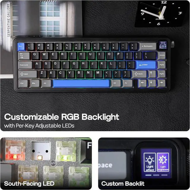 Alt view image 6 of 7 - EPOMAKER HE65 Mag Wireless Magnetic Keyboard with Knob and Screen, 8K Polling Rate in 2.4Ghz and Wired, Actuation-Adjustable Hall Effect Switch, 8000mAh Battery, Creamy Gasket-Mount (Black)