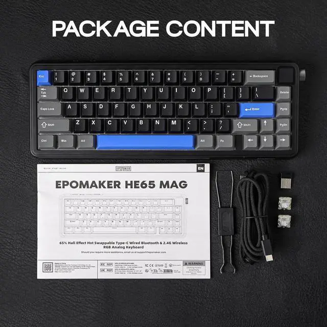 Alt view image 7 of 7 - EPOMAKER HE65 Mag Wireless Magnetic Keyboard with Knob and Screen, 8K Polling Rate in 2.4Ghz and Wired, Actuation-Adjustable Hall Effect Switch, 8000mAh Battery, Creamy Gasket-Mount (Black)
