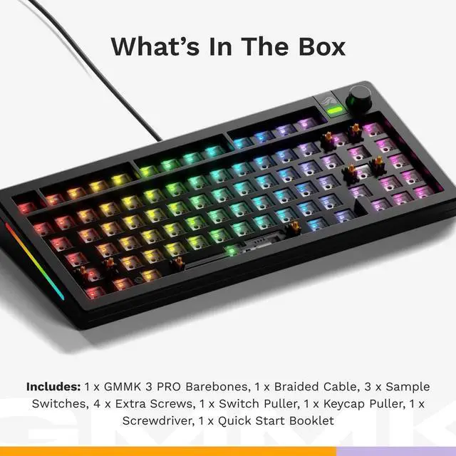 Alt view image 6 of 6 - Glorious Gaming - GMMK 3 Barebones Custom Gaming Keyboard Kit with Knob, 75% Mechanical Keyboard, Modular Gasket System, Hotswappable MX, Sound Dampening Foam, Aluminum Switch Plate (Black)