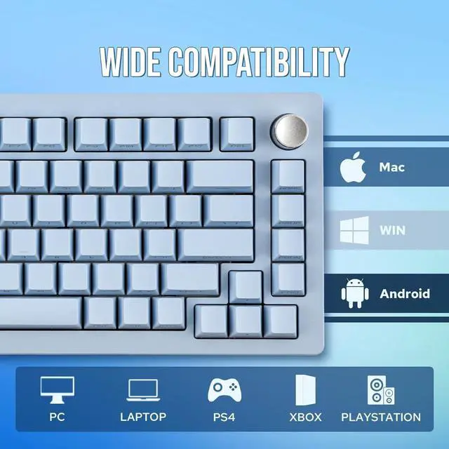 Alt view image 3 of 7 - EPOMAKER Tide75 QMK/VIA Wireless Gaming Keyboard, 75% Aluminum Mechanical Keyboard, Programmable Creamy Keyboard, Bluetooth/2.4Ghz/USB-C, with FR4 Plate for Win/Mac (Blue, Zebra Switch)