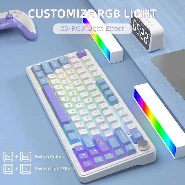 Alt view image 5 of 7 - X85 Wireless Mechanical Keyboard, TKL 82 Keys Bluetooth 5.0/2.4GHz/USB-C Hot Swappable Custon Keyboard, Knob Control, Gasket Structure, RGB Backlit Gaming Keyboard for PC/Mac/PS4/Xbox (Purple)