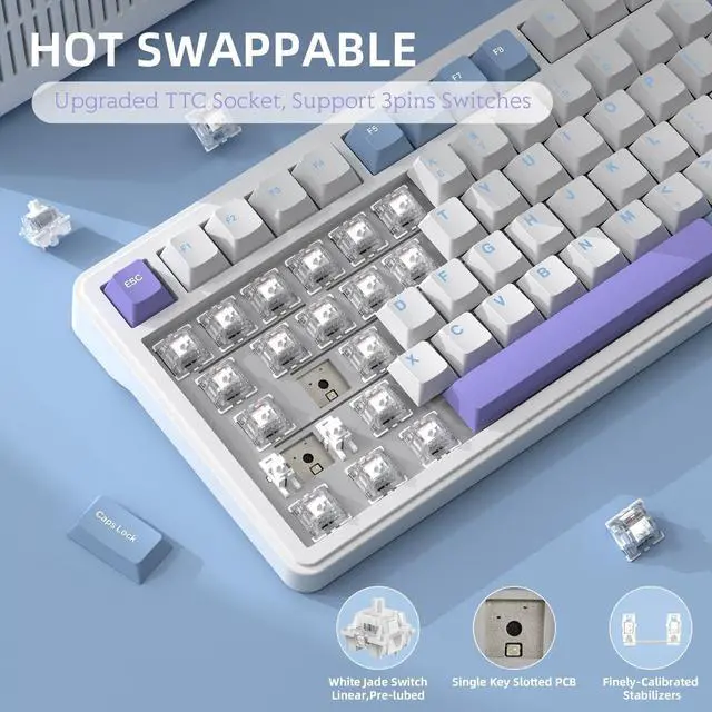 Alt view image 7 of 7 - X85 Wireless Mechanical Keyboard, TKL 82 Keys Bluetooth 5.0/2.4GHz/USB-C Hot Swappable Custon Keyboard, Knob Control, Gasket Structure, RGB Backlit Gaming Keyboard for PC/Mac/PS4/Xbox (Purple)