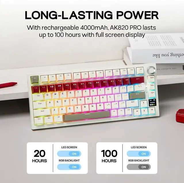 Alt view image 4 of 7 - EPOMAKER Ajazz AK820 PRO Wireless Gaming Keyboard with TFT Screen and Knob, Hot Swappable, 2.4GHz/USB/BT5.0, Gasket Creamy, 75% Mechanical Keyboard for PC/Mac/Office (Beige, Gift Switch)