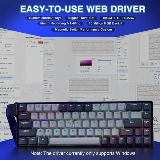 Alt view image 5 of 7 - AULA WIN68 HE PRO - Hall Effect Gaming Keyboard with Magnetic Switch, Rapid Trigger Mode Adjustable Actuation, 8KHz Polling Rate, Wired RGB Backlit Mechanical Gaming Keyboard 60 Percent Compact Design