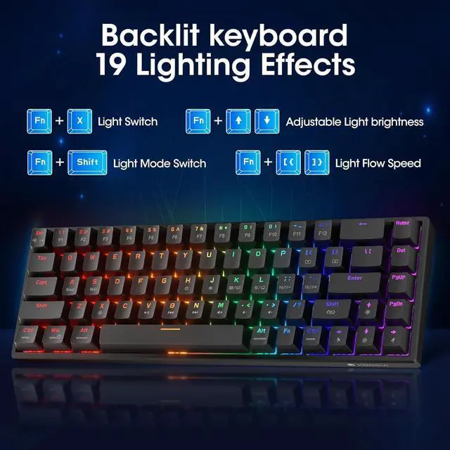 Alt view image 5 of 6 - KOORUI 60% Mechanical Gaming Keyboard, Mixed Colors LED Backlit Ultra-Compact 68 Keys, Mini Wired Keyboard with Blue Switch for Windows Laptop PC/Mac OS/Xbox