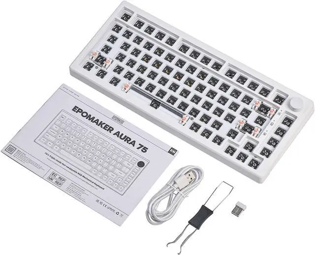 Alt view image 7 of 7 - EPOMAKER Aura75 75% Mechanical Keyboard Kit, Hot Swappable Custom Keyboard Kit, 2.4Ghz/Bluetooth 5.0/USB-C Wired Wireless Gaming DIY Kit, with Silicone Pad, RGB Backlight for Win/Mac/Gaming (White)