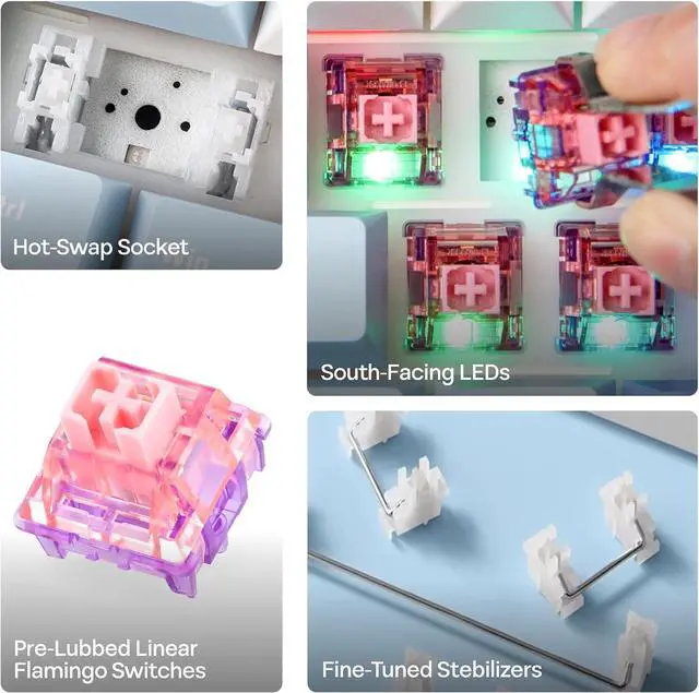 Alt view image 6 of 7 - EPOMAKER HE65 MEC Wireless Mechanical Keyboard with Screen and Knob, 0.2ms Latency, RGB Backlight, Gasket Mount, Hot Swappable, N-Key Rollover (BlueWhite)