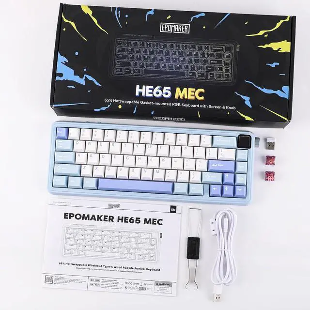 Alt view image 7 of 7 - EPOMAKER HE65 MEC Wireless Mechanical Keyboard with Screen and Knob, 0.2ms Latency, RGB Backlight, Gasket Mount, Hot Swappable, N-Key Rollover (BlueWhite)