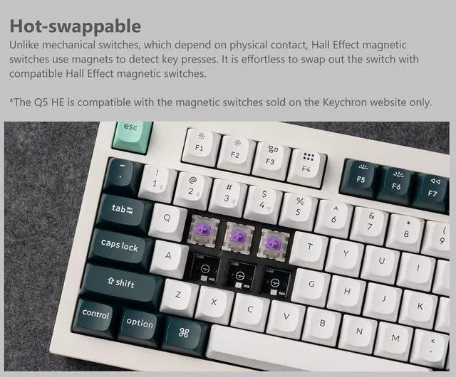 Alt view image 4 of 7 - Keychron Q5 HE Wireless Hot-swappable RGB Mechanical Keyboard Hall Effect Switches 2.4 GHz & Bluetooth Aluminum Frame with Knob 96% Layout, for Windows and Mac OS, Shell White