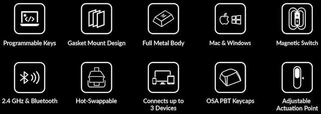 Alt view image 5 of 7 - Keychron Q5 HE Wireless Hot-swappable RGB Mechanical Keyboard Hall Effect Switches 2.4 GHz & Bluetooth Aluminum Frame with Knob 96% Layout, for Windows and Mac OS, Shell White