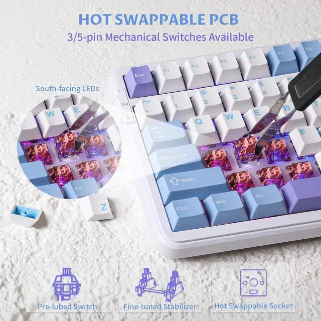 Alt view image 2 of 5 - EPOMAKER Cypher 96 Wireless Gaming Keyboard with 8000mAh Battery, Hot Swappable Creamy Keyboard with Numpad and Calculator, RGB Backlit, NKRO for Games/Office (Wisteria Linear Switch)