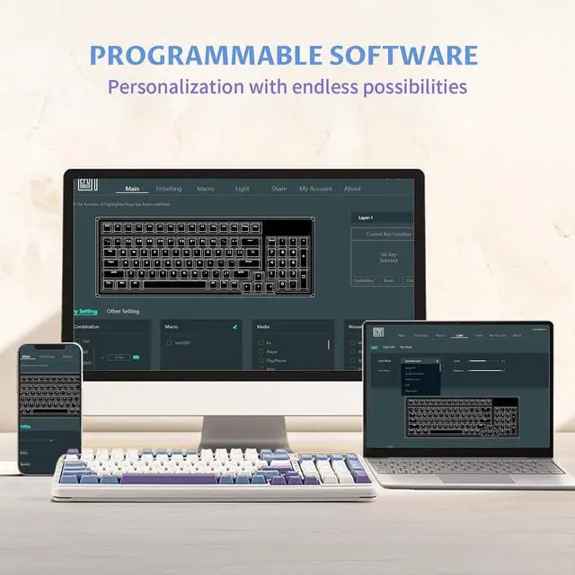 Alt view image 3 of 5 - EPOMAKER Cypher 96 Wireless Gaming Keyboard with 8000mAh Battery, Hot Swappable Creamy Keyboard with Numpad and Calculator, RGB Backlit, NKRO for Games/Office (Wisteria Linear Switch)