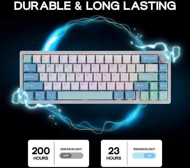 Alt view image 6 of 7 - Galaxy65 Wireless QMK/VIA Mechanical Keyboard, Ball-Catch Anodized Aluminum Custom Keyboard, Pre-Lubed Hot-Swappable Switch, RGB Backlit, Rotary Knob, 2.4Ghz/BT/Type-C (Silver)