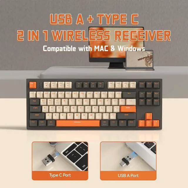 Alt view image 4 of 7 - MAGIC-REFINER M88 Wireless TKL Mechanical Gaming Keyboard, 87 Keys BT/2.4Ghz Dual Mode Compact Computer Keyboard with Red Switches for Win Mac Xbox Laptop PC Gamer