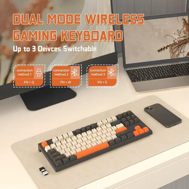 Alt view image 3 of 7 - MAGIC-REFINER M88 Wireless TKL Mechanical Gaming Keyboard, 87 Keys BT/2.4Ghz Dual Mode Compact Computer Keyboard with Red Switches for Win Mac Xbox Laptop PC Gamer