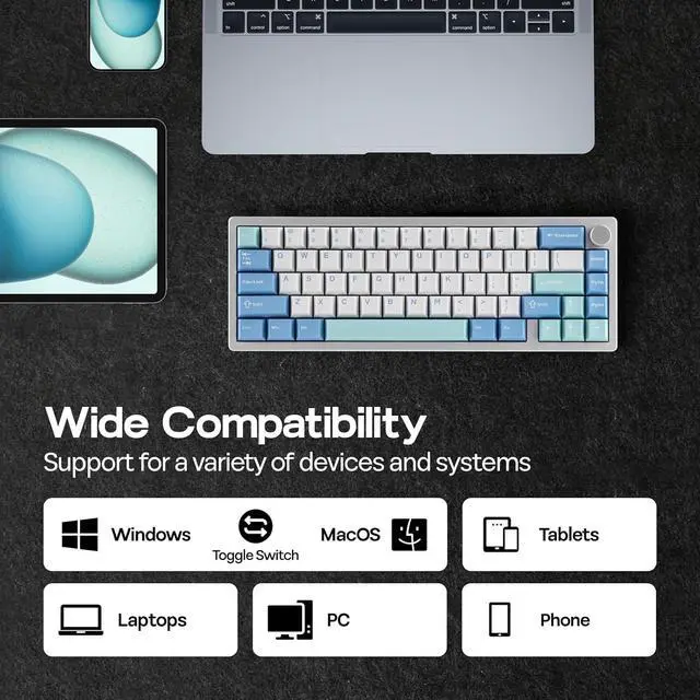 Alt view image 3 of 7 - Galaxy65 Wireless QMK/VIA Mechanical Keyboard, Ball-Catch Anodized Aluminum Custom Keyboard, Pre-Lubed Hot-Swappable Switch, RGB Backlit, Rotary Knob, 2.4Ghz/BT/Type-C (Silver)