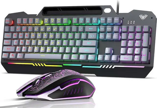 Main image of AULA Keyboard, T102 104 Keys Gaming Keyboard and Mouse Combo with Rainbow Backlit Quiet Computer Keyboard, All-Metal Panel, Waterproof Light Up PC Keyboard, USB Wired Keyboard for MAC Xbox PC Gamers