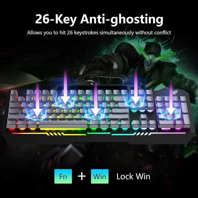 Alt view image 5 of 7 - AULA Keyboard, T102 104 Keys Gaming Keyboard and Mouse Combo with Rainbow Backlit Quiet Computer Keyboard, All-Metal Panel, Waterproof Light Up PC Keyboard, USB Wired Keyboard for MAC Xbox PC Gamers