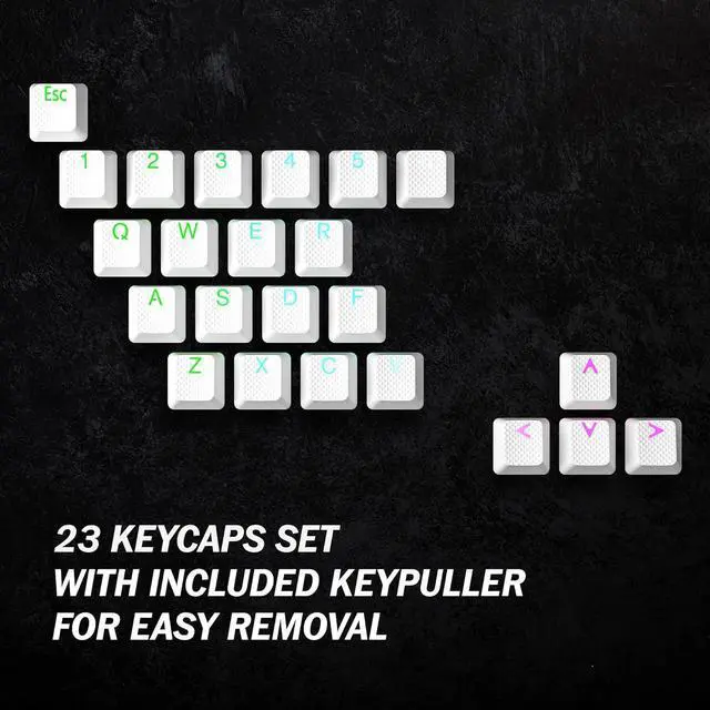 Alt view image 6 of 6 - HK Gaming Rubber Keycaps Set | Anti-Slip Texture | Doubleshot Backlit Keycap Set | 23 Keys OEM Profile Key Set | for Mechanical Keyboard | Compatible with Cherry MX, Gateron, Kailh | White