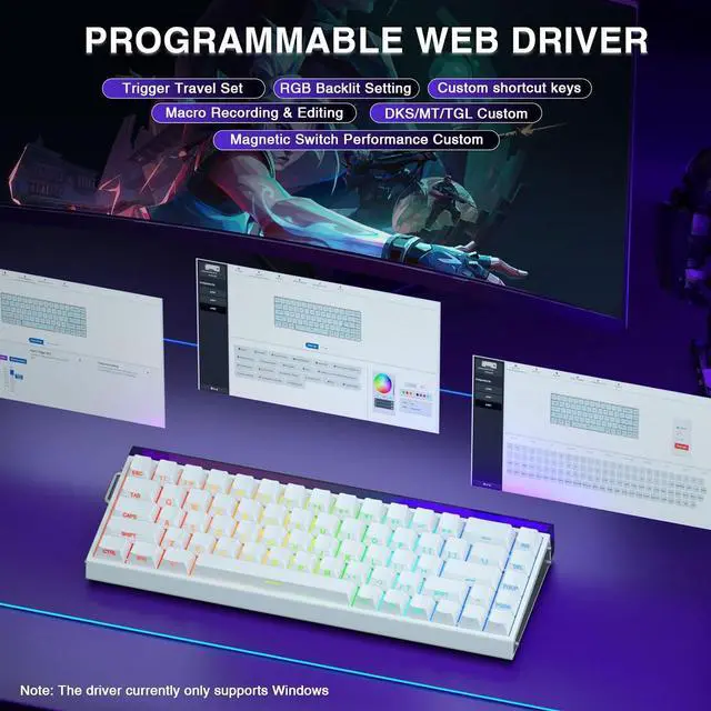 Alt view image 6 of 7 - AULA Hero 68 HE 60% Gaming Keyboard Wired, Hall Effect Magnetic Switch Keyboard with Adjustable Actuation, Fast Trigger Mode, 8K Hz Polling Rate, 0.125ms Latency,Side Printed PBT Keycaps, RGB Backlit
