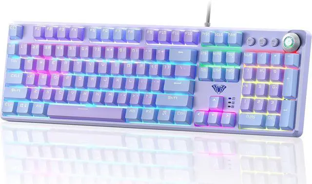 Main image of AULA Keyboard, F2088 Pro 108 Keys Purple Mechanical Red Switches Keyboard with RGB Rainbow Backlit, Removable Upper Cover,Aesthetic Media Control Knob Programmable USB Wired Keyboards for MAC PC Gamer