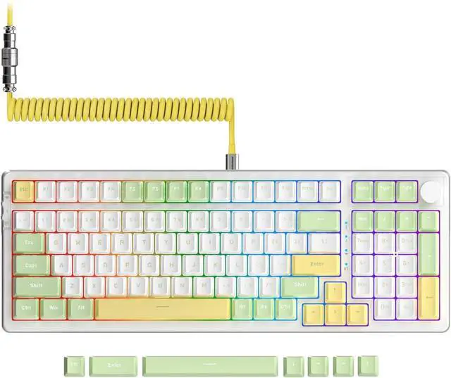 Main image of AJAZZ AK992 Wireless Gaming Keyboard,2 in 1 Custom Coiled Cable,Illuminated RGB Hot Swappable Wireless Keyboard, Rechargeable 2.4G/BT5.0/Wired,PBT Keycaps Gasket Mount Knob for PC/Mac/PS4(Red Switch)