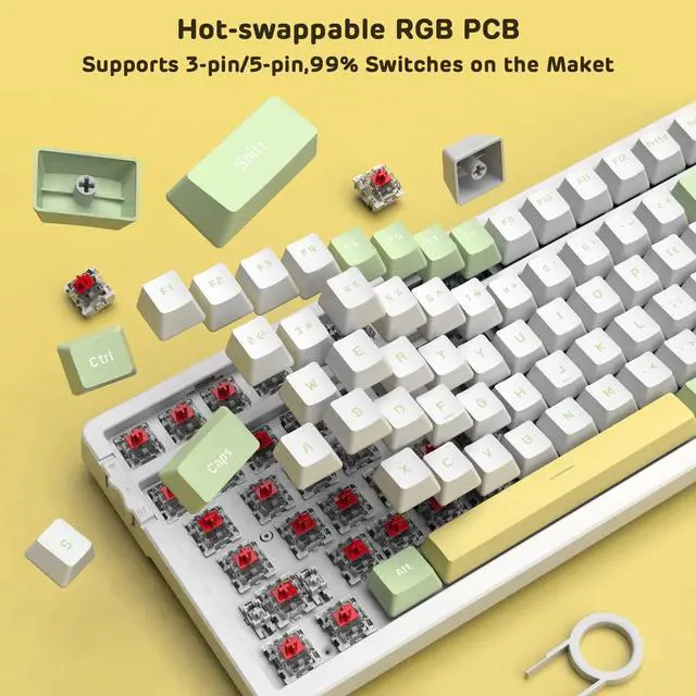 Alt view image 5 of 7 - AJAZZ AK992 Wireless Gaming Keyboard,2 in 1 Custom Coiled Cable,Illuminated RGB Hot Swappable Wireless Keyboard, Rechargeable 2.4G/BT5.0/Wired,PBT Keycaps Gasket Mount Knob for PC/Mac/PS4(Red Switch)