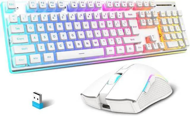 Main image of Wireless Gaming Keyboard and Mouse Combo,Translucent Pudding Keycap,3650mAh Rechargeable Battery,RGB Ergonomic Mechanical Feel Keyboard,4800 DPi Rainbow Led Mute Mouse 2.4G USB for PC/Mac(White)