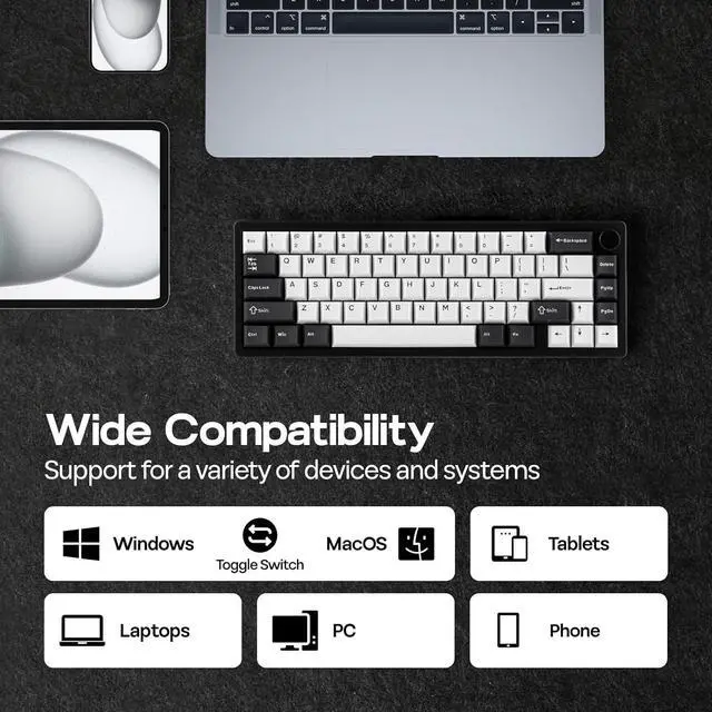 Alt view image 3 of 7 - EPOMAKER Galaxy65 Wireless QMK/VIA Mechanical Keyboard, Ball-Catch Anodized Aluminum Custom Keyboard, Pre-Lubed Hot-Swappable Switch, RGB Backlit, Rotary Knob, 2.4Ghz/BT/Type-C (Black)