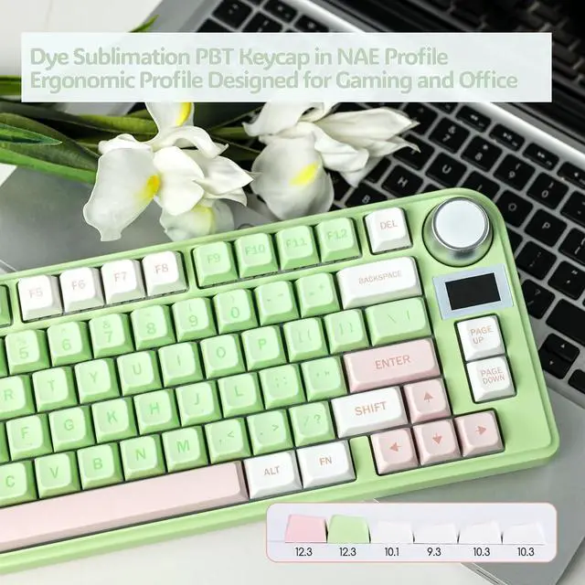 Alt view image 7 of 7 - EPOMAKER TH80-X Gasket Mechanical Keyboard, 75% Layout Triple Mode Hot-swap Gaming Keyboard, with 4000mAh Battery, LCD Screen, NKRO, RGB for Office/Win/Mac (Pink Green, Gateron Pro Black)