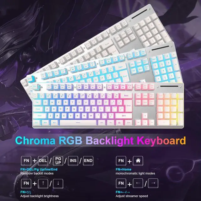 Alt view image 5 of 7 - Wireless Gaming Keyboard and Mouse Combo,Translucent Pudding Keycap,3650mAh Rechargeable Battery,RGB Ergonomic Mechanical Feel Keyboard,4800 DPi Rainbow Led Mute Mouse 2.4G USB for PC/Mac(White)