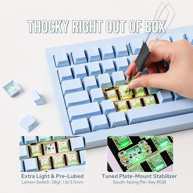 Alt view image 5 of 7 - EPOMAKER Tide75 QMK/VIA Wireless Gaming Keyboard, 75% Aluminum Mechanical Keyboard, Programmable Creamy Keyboard, Bluetooth/2.4Ghz/USB-C, with FR4 Plate for Win/Mac (Blue, Lemon Switch)