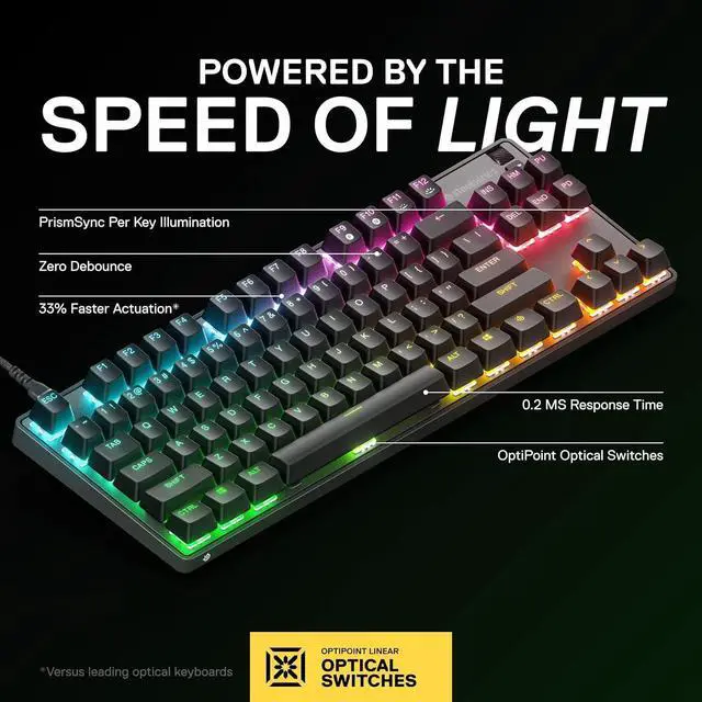 Alt view image 2 of 7 - SteelSeries Apex 9 TKL - Mechanical Gaming Keyboard - Optical Switches - 2-Point Actuation - Keyless Compact Size - Removable Switches - US Layout (QWERTY)