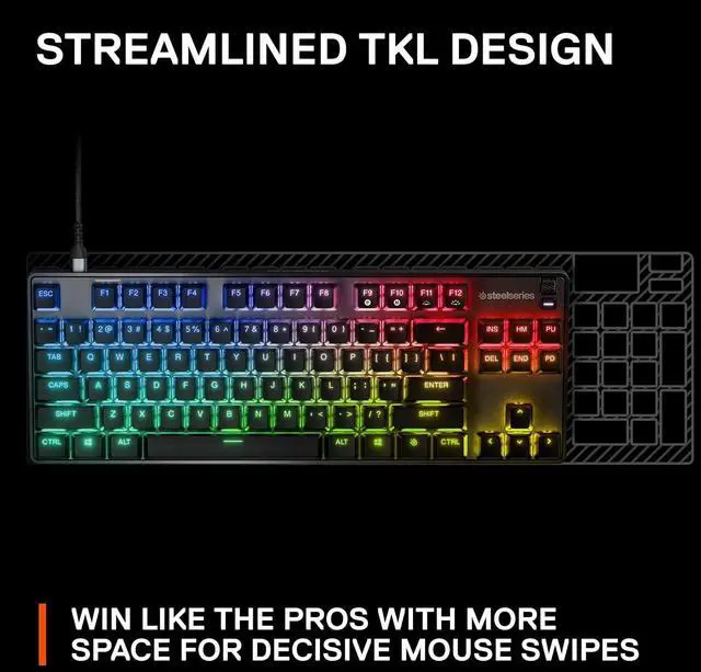 Alt view image 7 of 7 - SteelSeries Apex 9 TKL - Mechanical Gaming Keyboard - Optical Switches - 2-Point Actuation - Keyless Compact Size - Removable Switches - US Layout (QWERTY)