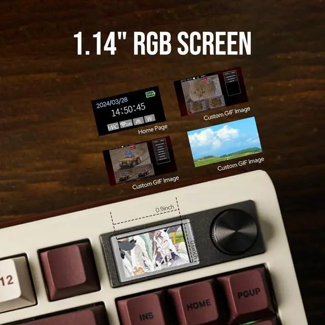 Alt view image 3 of 7 - EPOMAKER Shadow-S VIA Wireless Gaming Keyboard, Gasket Mechanical Keyboard, with 1.14 inch Programmable Smart Screen, Bluetooth/2.4Ghz/USB-C Wired Creamy Keyboard (White Brown, Flamingo Switch)