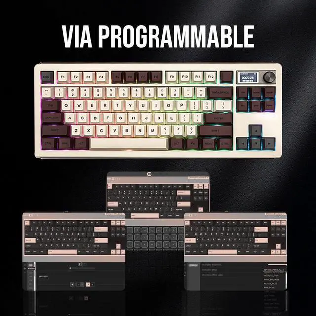 Alt view image 7 of 7 - EPOMAKER Shadow-S VIA Wireless Gaming Keyboard, Gasket Mechanical Keyboard, with 1.14 inch Programmable Smart Screen, Bluetooth/2.4Ghz/USB-C Wired Creamy Keyboard (White Brown, Flamingo Switch)