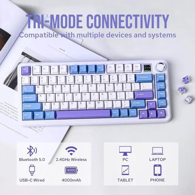 Alt view image 4 of 7 - EPOMAKER Cypher81 75% Mechanical Keyboard with TFT Screen & Knob, Type-C/BT/2.4G Wireless Gaming Keyboard, Cushioned Gasket-Mount Keyboard with RGB Backlight for PC/Mac (Flamingo Switch)