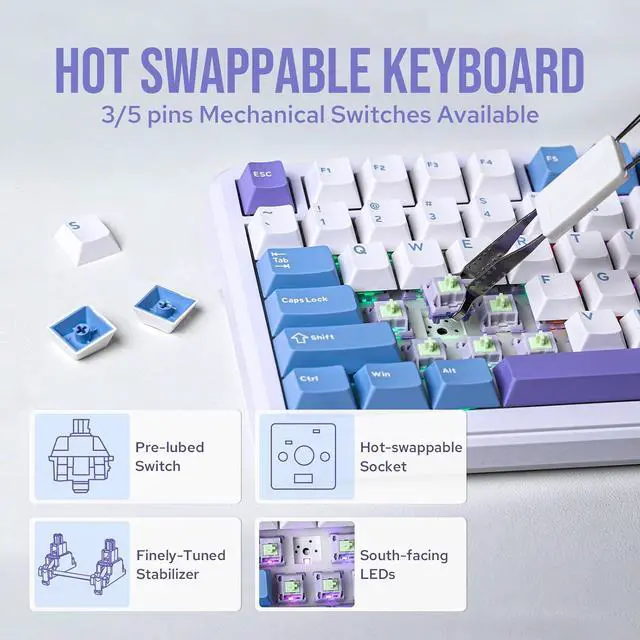 Alt view image 5 of 7 - EPOMAKER Cypher81 75% Mechanical Keyboard with TFT Screen & Knob, Type-C/BT/2.4G Wireless Gaming Keyboard, Cushioned Gasket-Mount Keyboard with RGB Backlight for PC/Mac (Flamingo Switch)