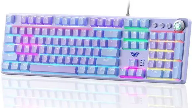 Main image of AULA F2088 Pro Keyboard, 108 Keys Purple Mechanical Keyboard with RGB Rainbow Backlit, Removable Upper Cover, Aesthetic Media Knob Red Switches Programmable Keys USB Wired Keyboards for MAC PC Gamer