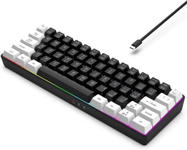 Main image of 60% Wired Gaming Keyboard, RGB Backlit Ultra Compact Mini Keyboard, Waterproof Mini Compact 61-Key for PC/Mac Gamers, Typist, Travel, Easy Travel (Black & White)